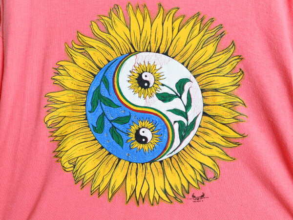 90s 陰陽 ひまわり アート イラスト プリント Tシャツ メンズ レディース XL 古着 オールド ヘビーウェイト シングルステッチ 大きいサイズ