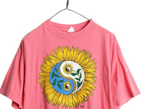 90s 陰陽 ひまわり アート イラスト プリント Tシャツ メンズ レディース XL 古着 オールド ヘビーウェイト シングルステッチ 大きいサイズ