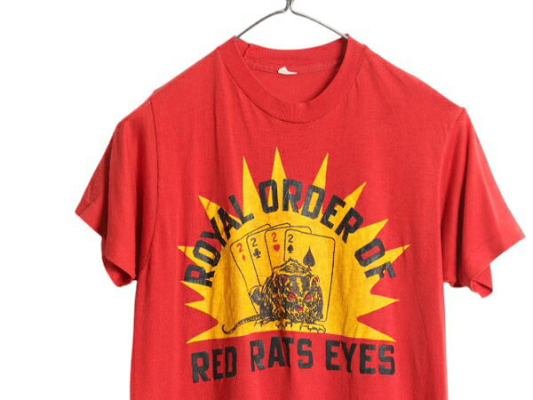 70s USA製 グラフィック イラスト プリント Tシャツ メンズ 小さめ S ヴィンテージ アート ネズミ キャラクター トランプ シングルステッチ