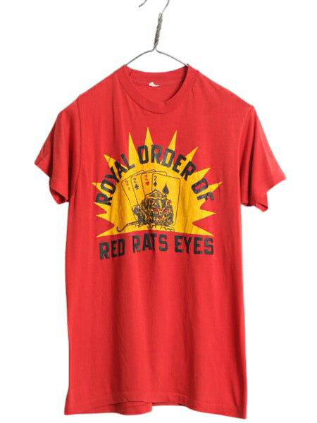 70s USA製 グラフィック イラスト プリント Tシャツ メンズ 小さめ S ヴィンテージ アート ネズミ キャラクター トランプ シングルステッチ