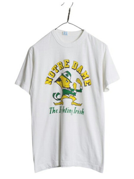 80s USA製 チャンピオン カレッジ イラスト 染込み プリント Tシャツ メンズ L 小さめ M / ヴィンテージ キャラクター トリコタグ ホワイト