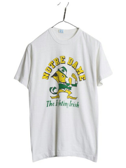 80s USA製 チャンピオン カレッジ イラスト 染込み プリント Tシャツ メンズ L 小さめ M / ヴィンテージ キャラクター トリコタグ ホワイト