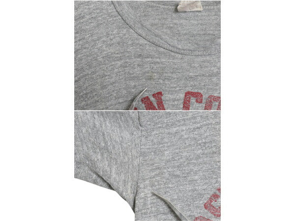 60s 70s USA製 2段 カレッジ プリント Tシャツ L メンズ S 程 ヴィンテージ シングルステッチ ラッセル 金タグ 霜降り グレー カットソー