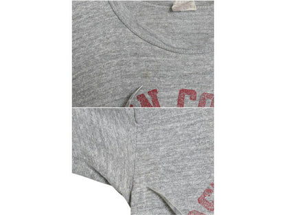 60s 70s USA製 2段 カレッジ プリント Tシャツ L メンズ S 程 ヴィンテージ シングルステッチ ラッセル 金タグ 霜降り グレー カットソー