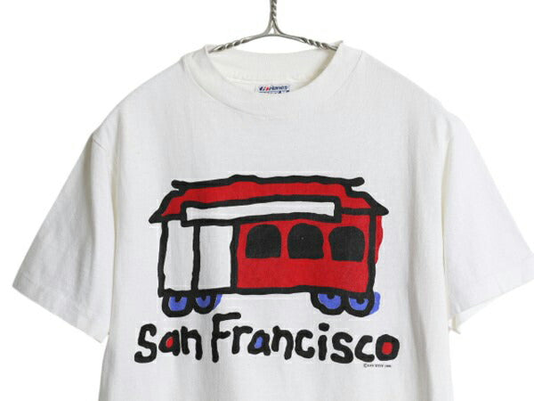 80s USA製 グラフィック イラスト プリント Tシャツ メンズ レディース S 程 オールド シングルステッチ ヘビーウェイト ヘインズ ホワイト