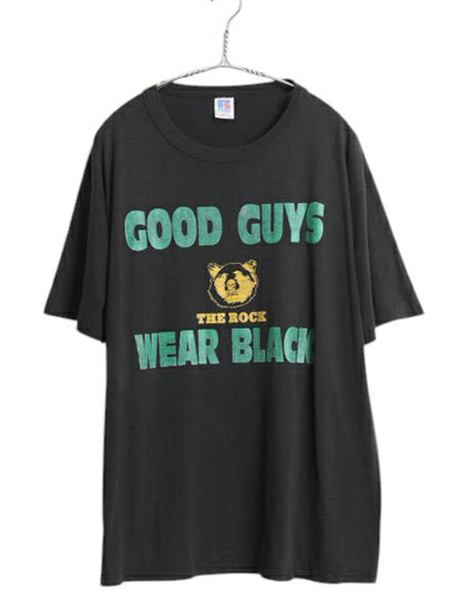 90s USA製 メッセージ キャラクター 両面 プリント Tシャツ メンズ L 古着 オールド ラッセル グラフィック アニマル シングルステッチ 黒