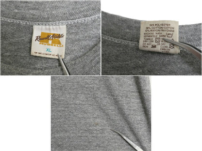 80s USA製 ベースボール プリント Tシャツ メンズ XL 小さめ L ヴィンテージ ラッセル 金タグ イラスト シングルステッチ 霜降り グレー 灰