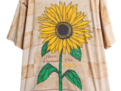90s ひまわり イラスト プリント デザイン Tシャツ メンズ レディース XXL 古着 オールド アート シングルステッチ タイダイ 大きいサイズ