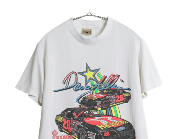 90s USA製 ナスカー イラスト プリント Tシャツ メンズ M 小さめ S オールド グラフィック モータースポーツ シングルステッチ 白 シボレー