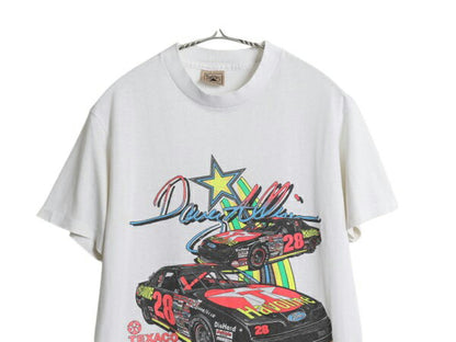 90s USA製 ナスカー イラスト プリント Tシャツ メンズ M 小さめ S オールド グラフィック モータースポーツ シングルステッチ 白 シボレー