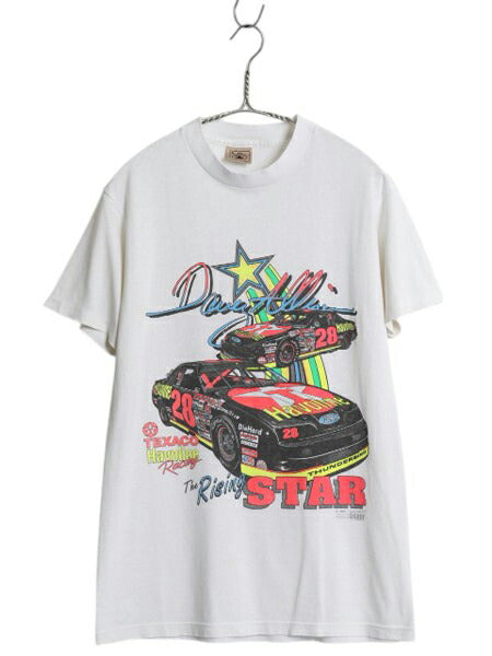 90s USA製 ナスカー イラスト プリント Tシャツ メンズ M 小さめ S オールド グラフィック モータースポーツ シングルステッチ 白 シボレー
