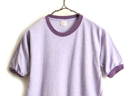70s USA製 ビンテージ ■ スプルース 無地 リンガー 半袖 Tシャツ ( M メンズ S 程) 古着 MAYO Spruce 70年代 霜降り パープル 杢 紫 無地T