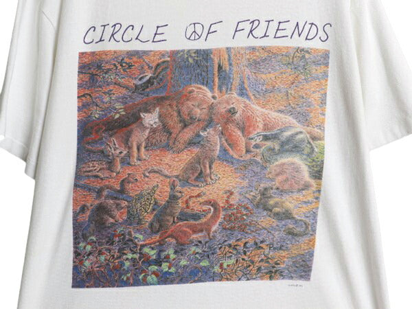 90s アニマル アート イラスト プリント Tシャツ メンズ レディース L 古着 オールド 絵画 グラフィック アート 動物 シングルステッチ 白