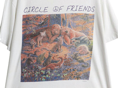 90s アニマル アート イラスト プリント Tシャツ メンズ レディース L 古着 オールド 絵画 グラフィック アート 動物 シングルステッチ 白