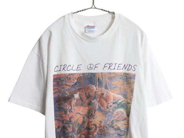 90s アニマル アート イラスト プリント Tシャツ メンズ レディース L 古着 オールド 絵画 グラフィック アート 動物 シングルステッチ 白