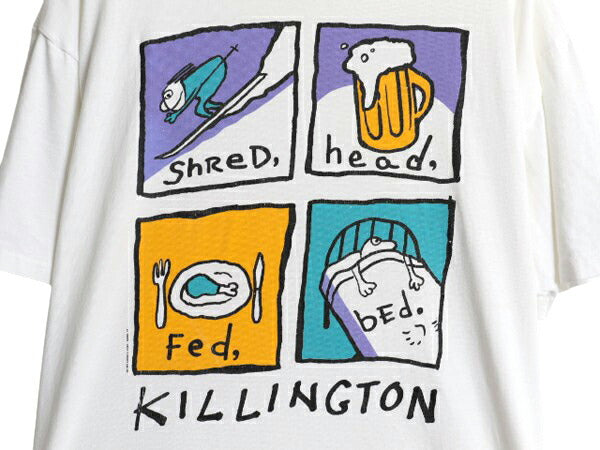 90s USA製 アート イラスト プリント Tシャツ メンズ XL オールド グラフィック ポップ スキー リゾート シングルステッチ 大きいサイズ 白