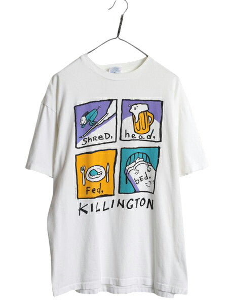 90s USA製 アート イラスト プリント Tシャツ メンズ XL オールド グラフィック ポップ スキー リゾート シングルステッチ 大きいサイズ 白