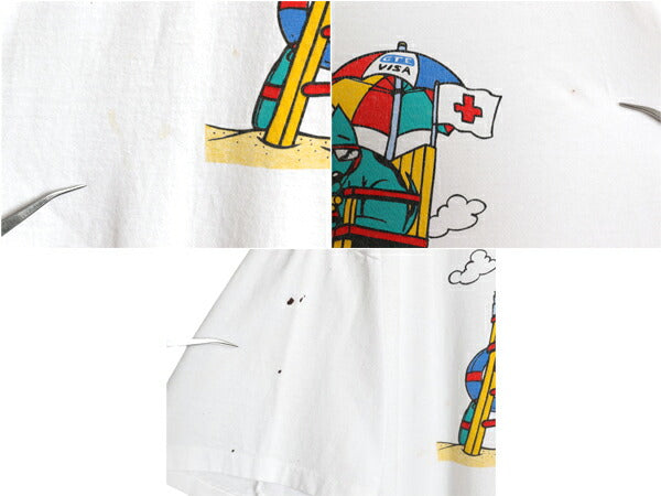 90s USA製 企業 イラスト キャラクター プリント Tシャツ メンズ XL / オールド グラフィック GTE VISA シングルステッチ 大きいサイズ 白