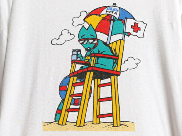 90s USA製 企業 イラスト キャラクター プリント Tシャツ メンズ XL / オールド グラフィック GTE VISA シングルステッチ 大きいサイズ 白