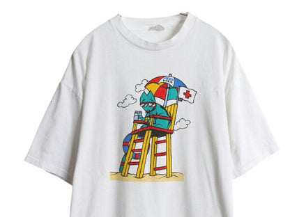 90s USA製 企業 イラスト キャラクター プリント Tシャツ メンズ XL / オールド グラフィック GTE VISA シングルステッチ 大きいサイズ 白