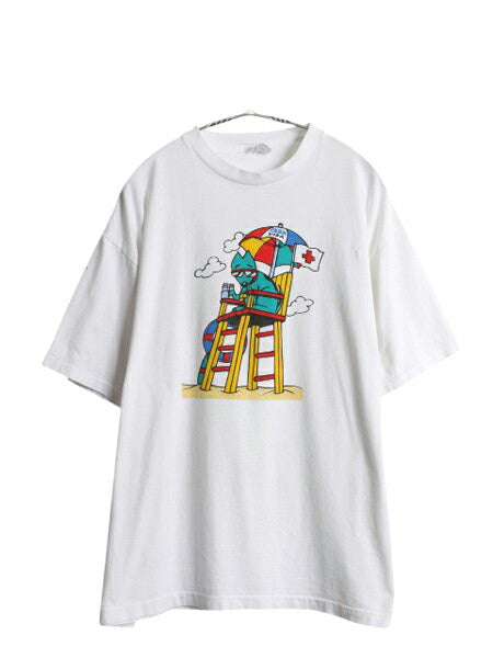 90s USA製 企業 イラスト キャラクター プリント Tシャツ メンズ XL / オールド グラフィック GTE VISA シングルステッチ 大きいサイズ 白