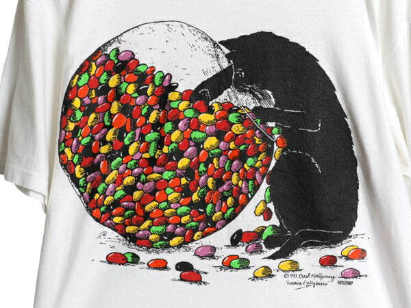 90s USA製 ネコ アート イラスト プリント Tシャツ メンズ レディース L / オールド アニマル 猫 グラフィック シングルステッチ ホワイト