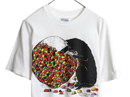 90s USA製 ネコ アート イラスト プリント Tシャツ メンズ レディース L / オールド アニマル 猫 グラフィック シングルステッチ ホワイト