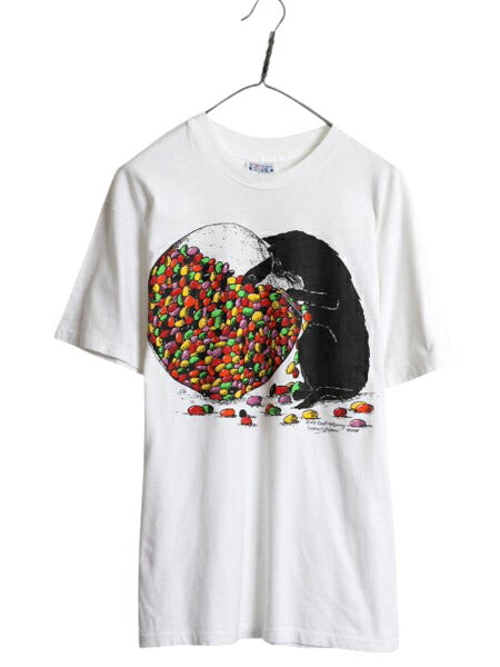 90s USA製 ネコ アート イラスト プリント Tシャツ メンズ レディース L / オールド アニマル 猫 グラフィック シングルステッチ ホワイト