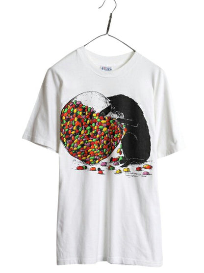 90s USA製 ネコ アート イラスト プリント Tシャツ メンズ レディース L / オールド アニマル 猫 グラフィック シングルステッチ ホワイト