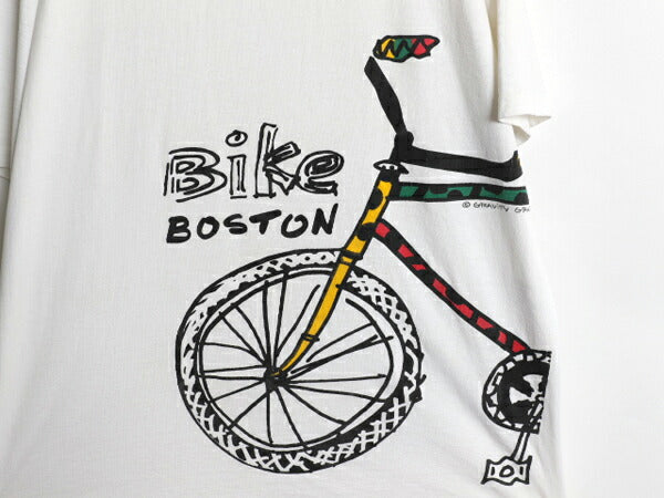 90s USA製 アート イラスト プリント Tシャツ メンズ XL / オールド グラフィック 自転車 ラスタ シングルステッチ 大きいサイズ ホワイト