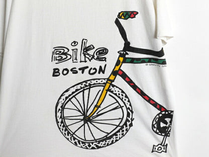 90s USA製 アート イラスト プリント Tシャツ メンズ XL / オールド グラフィック 自転車 ラスタ シングルステッチ 大きいサイズ ホワイト