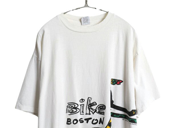 90s USA製 アート イラスト プリント Tシャツ メンズ XL / オールド グラフィック 自転車 ラスタ シングルステッチ 大きいサイズ ホワイト