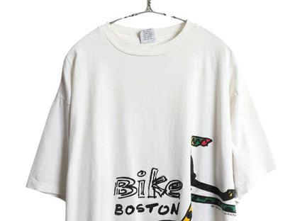 90s USA製 アート イラスト プリント Tシャツ メンズ XL / オールド グラフィック 自転車 ラスタ シングルステッチ 大きいサイズ ホワイト