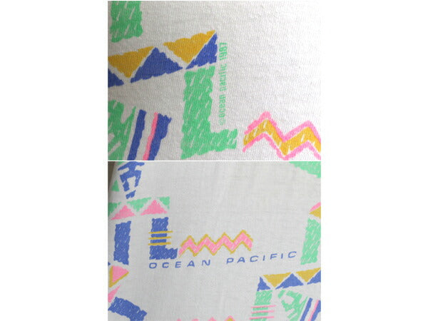 80s USA製 OP オーシャンパシフィック イラスト プリント Tシャツ メンズ XL ヴィンテージ サーフ アート グラフィック シングルステッチ