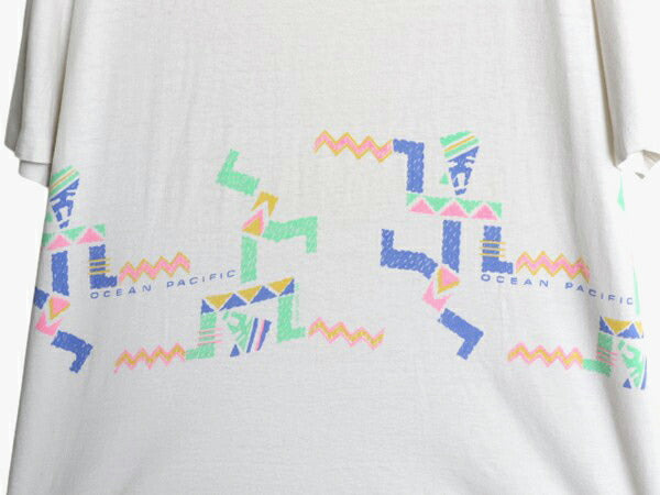 80s USA製 OP オーシャンパシフィック イラスト プリント Tシャツ メンズ XL ヴィンテージ サーフ アート グラフィック シングルステッチ