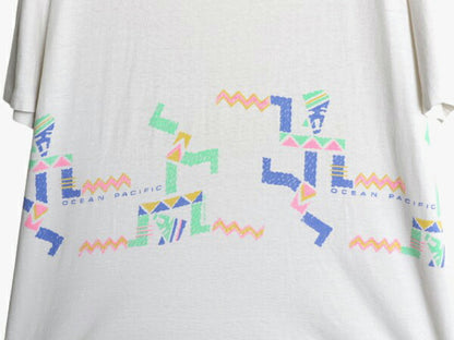 80s USA製 OP オーシャンパシフィック イラスト プリント Tシャツ メンズ XL ヴィンテージ サーフ アート グラフィック シングルステッチ