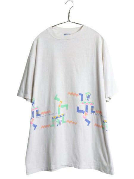 80s USA製 OP オーシャンパシフィック イラスト プリント Tシャツ メンズ XL ヴィンテージ サーフ アート グラフィック シングルステッチ