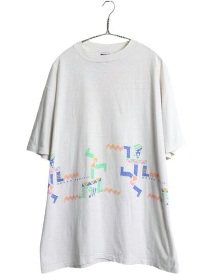 80s USA製 OP オーシャンパシフィック イラスト プリント Tシャツ メンズ XL ヴィンテージ サーフ アート グラフィック シングルステッチ