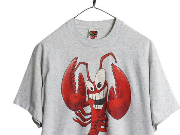 90s キャラクター イラスト プリント Tシャツ メンズ L / 古着 オールド アニマル ロブスター グラフィック シングルステッチ 半袖Tシャツ