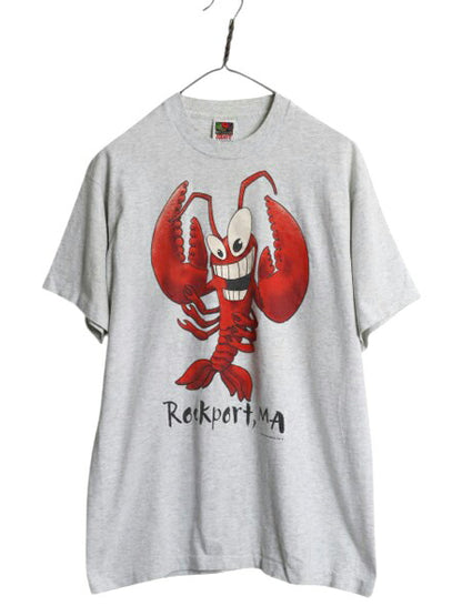 90s キャラクター イラスト プリント Tシャツ メンズ L / 古着 オールド アニマル ロブスター グラフィック シングルステッチ 半袖Tシャツ