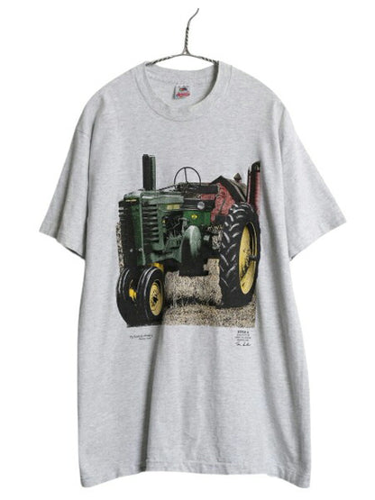 90s USA製トラクター アート イラスト プリント Tシャツ メンズ L オールド 企業物 グラフィック シングルステッチ ヘビーウェイト 当時物