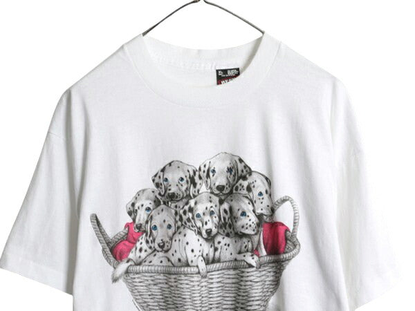 デッドストック 90s USA製 ドッグ アート イラスト プリント Tシャツ メンズ レディース XL オールド アート アニマル 犬 グラフィック 白