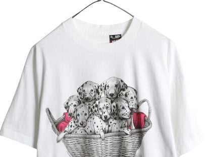 デッドストック 90s USA製 ドッグ アート イラスト プリント Tシャツ メンズ レディース XL オールド アート アニマル 犬 グラフィック 白