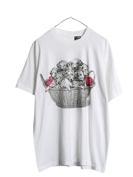 デッドストック 90s USA製 ドッグ アート イラスト プリント Tシャツ メンズ レディース XL オールド アート アニマル 犬 グラフィック 白