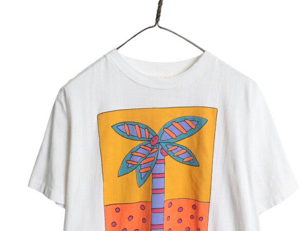 90s アート イラスト プリント Tシャツ メンズ レディース S 古着 オールド グラフィック ポップ リゾート シングルステッチ 半袖Tシャツ