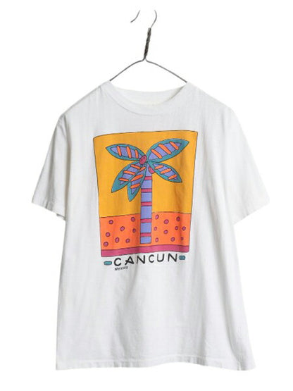 90s アート イラスト プリント Tシャツ メンズ レディース S 古着 オールド グラフィック ポップ リゾート シングルステッチ 半袖Tシャツ