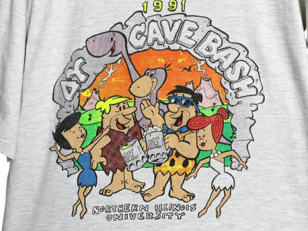 90s USA製 フリントストーン キャラクター イラスト プリント Tシャツ メンズ XL オールド カレッジ アニメ パロディ グラフィック 当時物