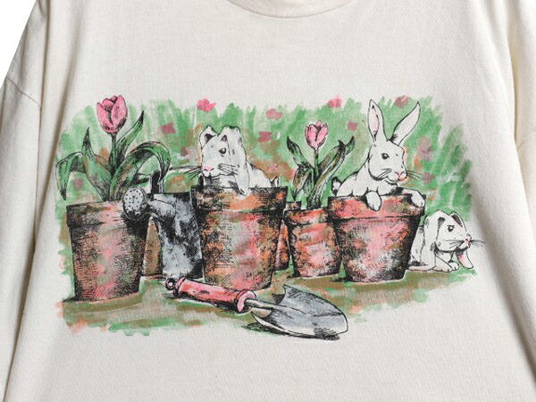 90s USA製 ラビット アート イラスト プリント Tシャツ メンズ レディース XL 古着 オールド アニマル グラフィック 絵画 シングルステッチ