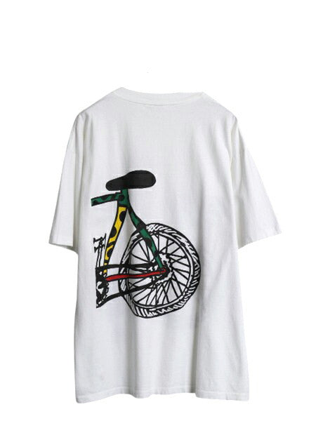 90s USA製 アート イラスト プリント Tシャツ メンズ XL 程 オールド グラフィック 自転車 ラスタ シングルステッチ 大きいサイズ ホワイト