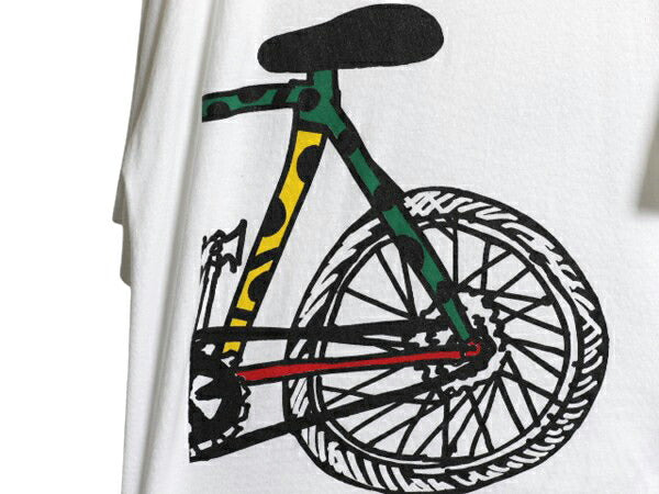 90s USA製 アート イラスト プリント Tシャツ メンズ XL 程 オールド グラフィック 自転車 ラスタ シングルステッチ 大きいサイズ ホワイト